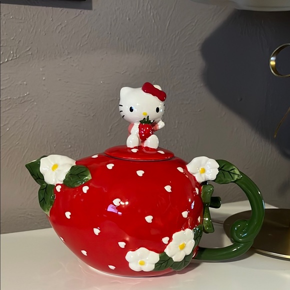 Hello Kitty Blue Sky Red Strawberry Teapot with Floral Design